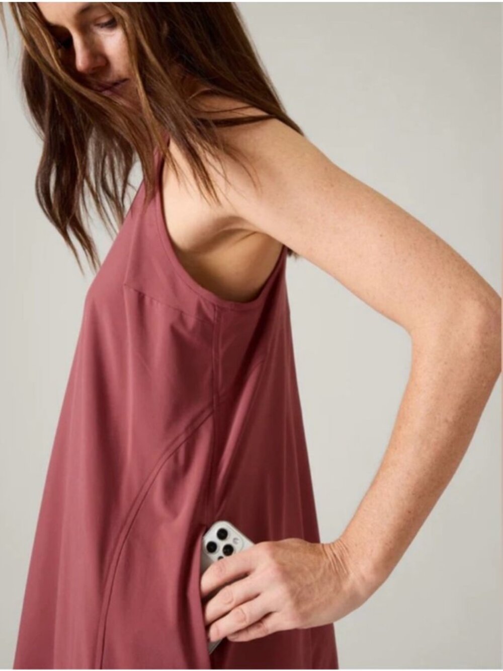ATHLETA Women's NEW Presidio Traveler Maxi Dress w/Pockets in Rosewood | Size L - Picture 3 of 10